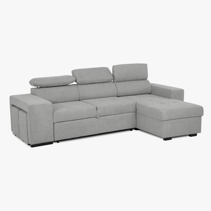 Sofá cama con chaise longue reversible y cabeceros ajustables Gris LINO