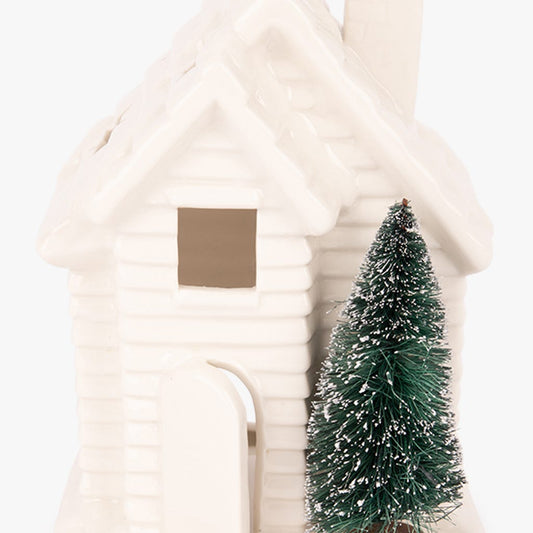 Casa blanca con árbol de velas 18cm NEW BRIGHT