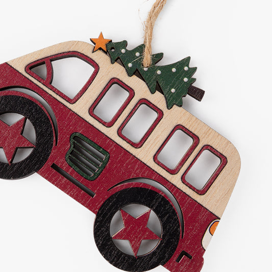 Ornement de Noël de fourgon en bois COZY