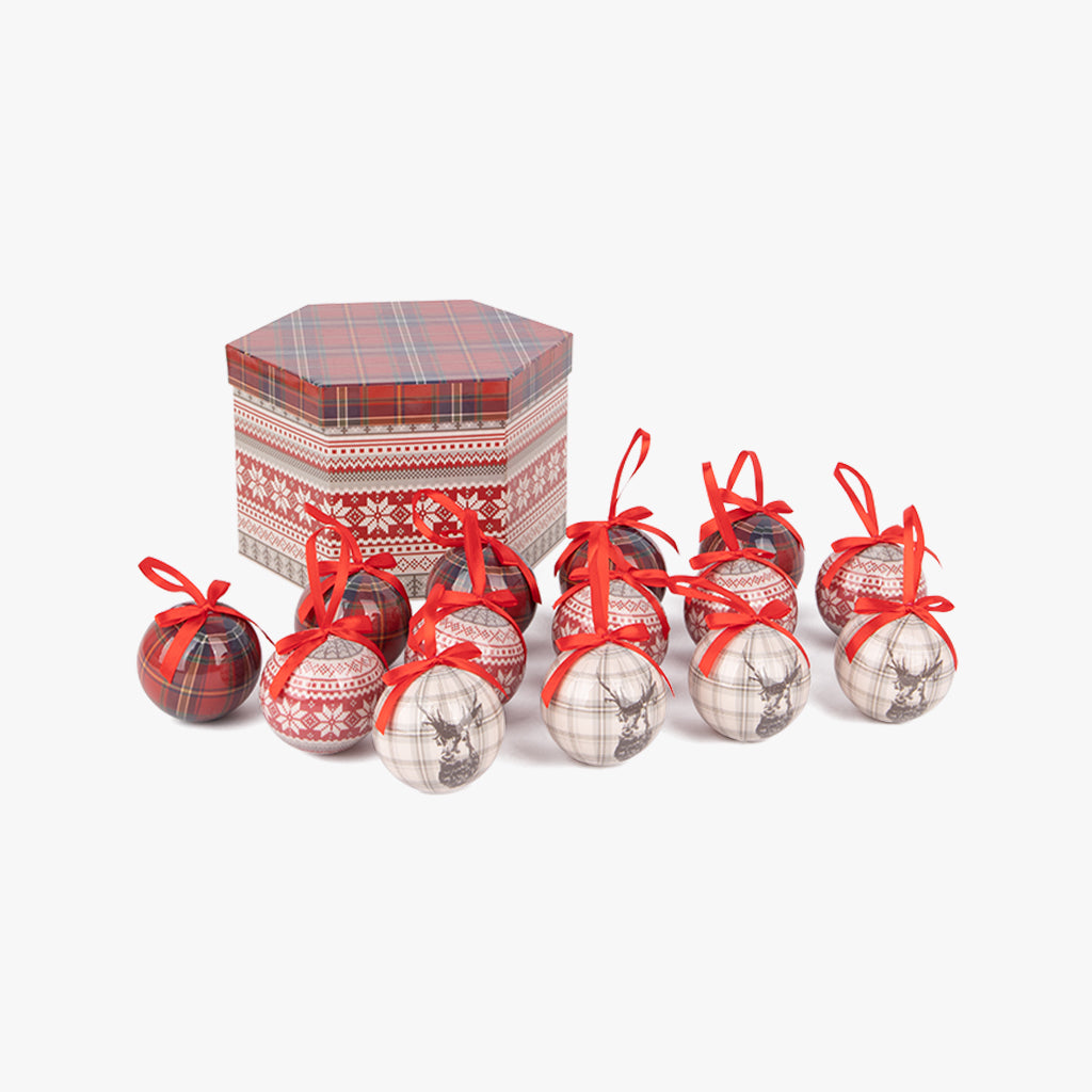 Boules de Noël rouges à carreaux (14 pièces)