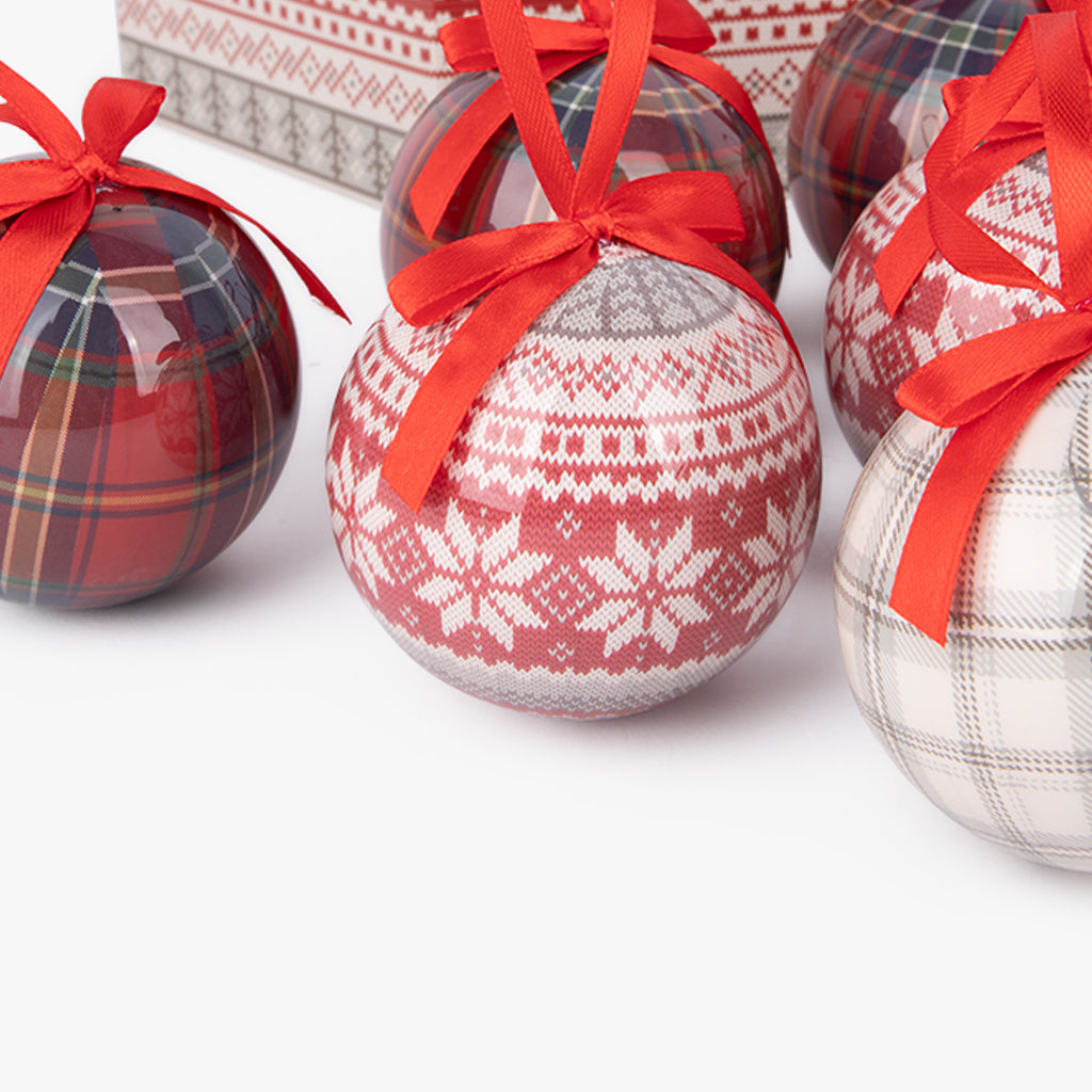 Boules de Noël rouges à carreaux (14 pièces)