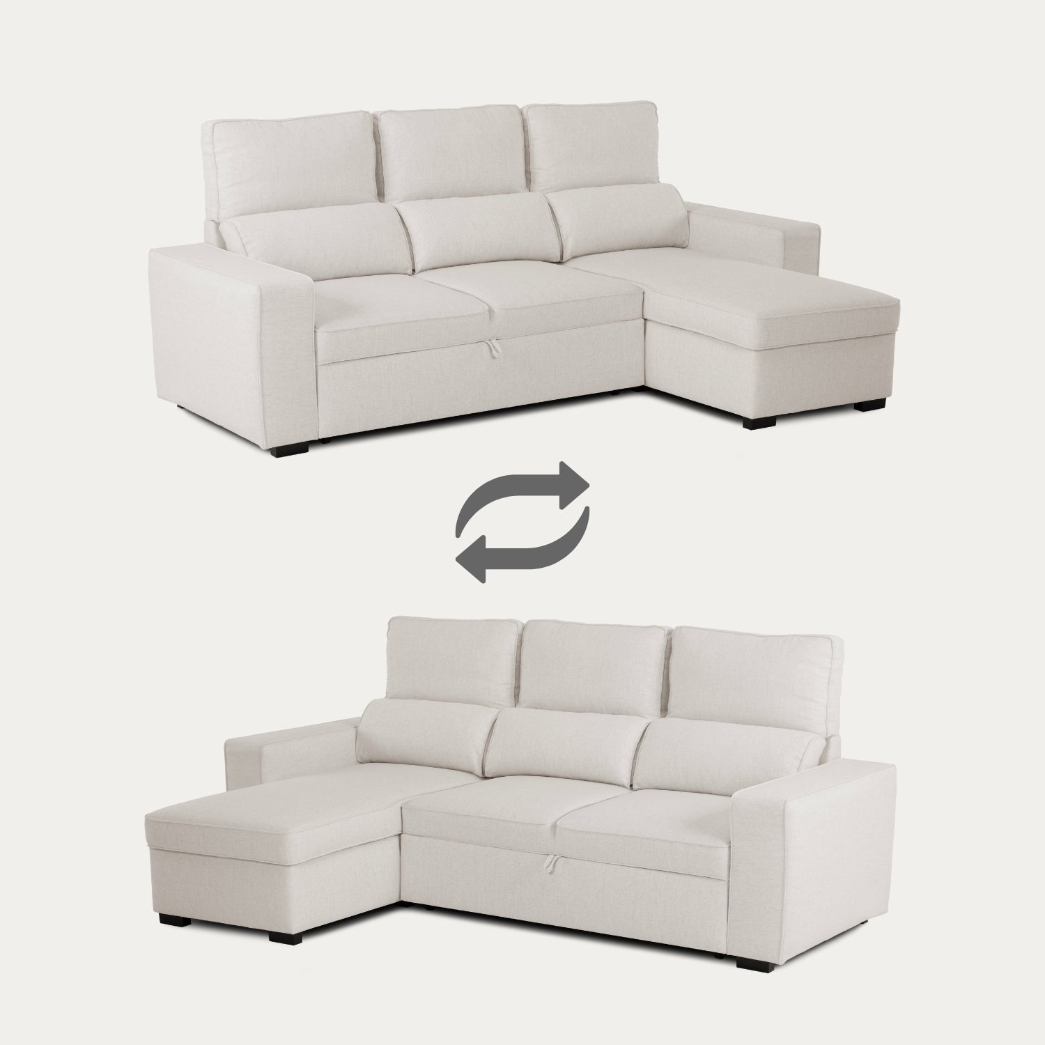 Sofá - Cama 4 Lugares com Chaise Longue Reversível e Arrumação - HarperC1536BFSRG8242_C24
