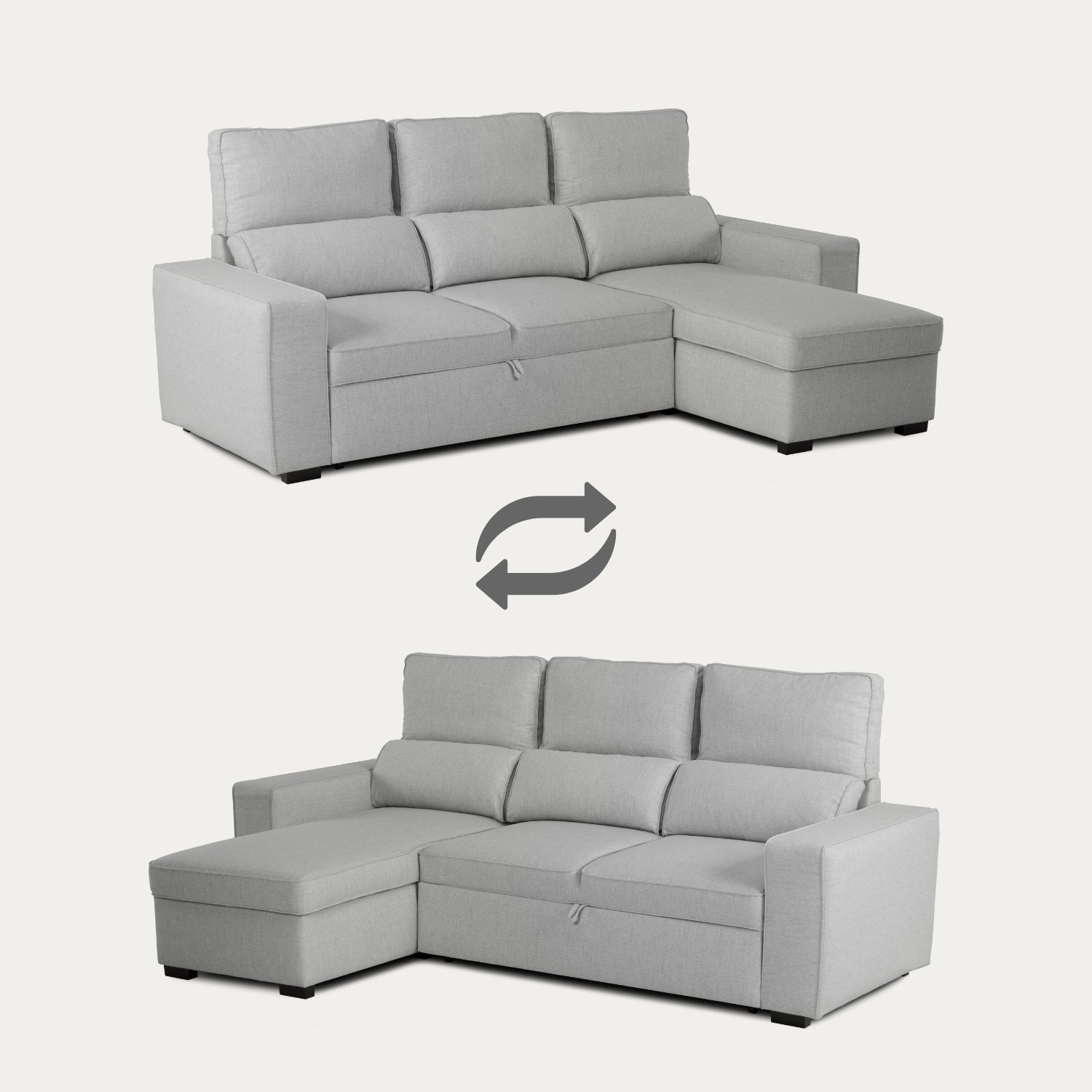 Sofá - Cama 4 Lugares com Chaise Longue Reversível e Arrumação - HarperC1536BFSRG8211_C24