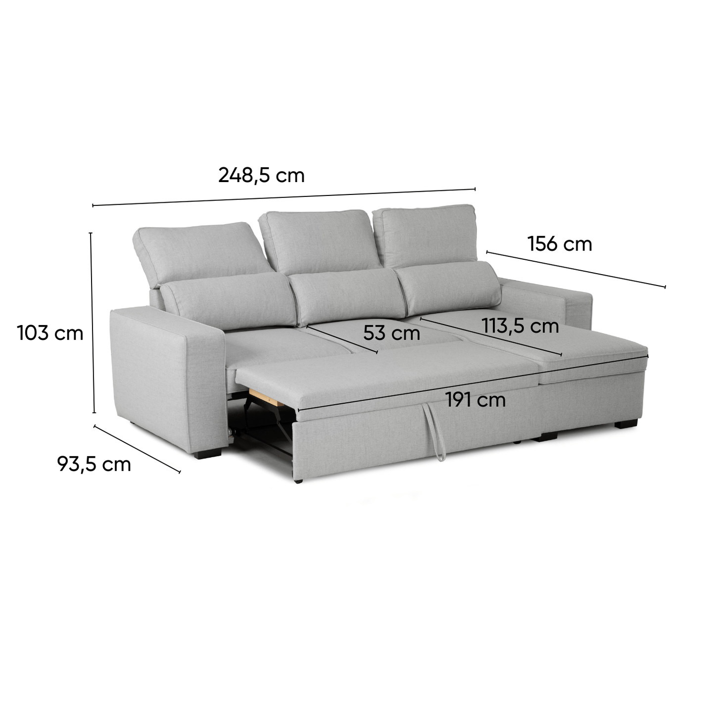 Sofá - Cama 4 Lugares com Chaise Longue Reversível e Arrumação - HarperC1536BFSRG8211_C24