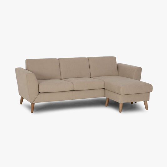 Sofá com chaise longue reversível e pés vintage bege ANGEL