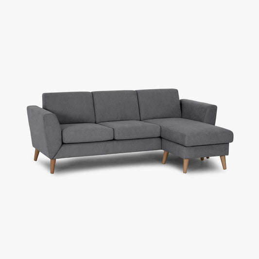 Sofá com chaise longue reversível e pés vintage cinza escuro ANGEL
