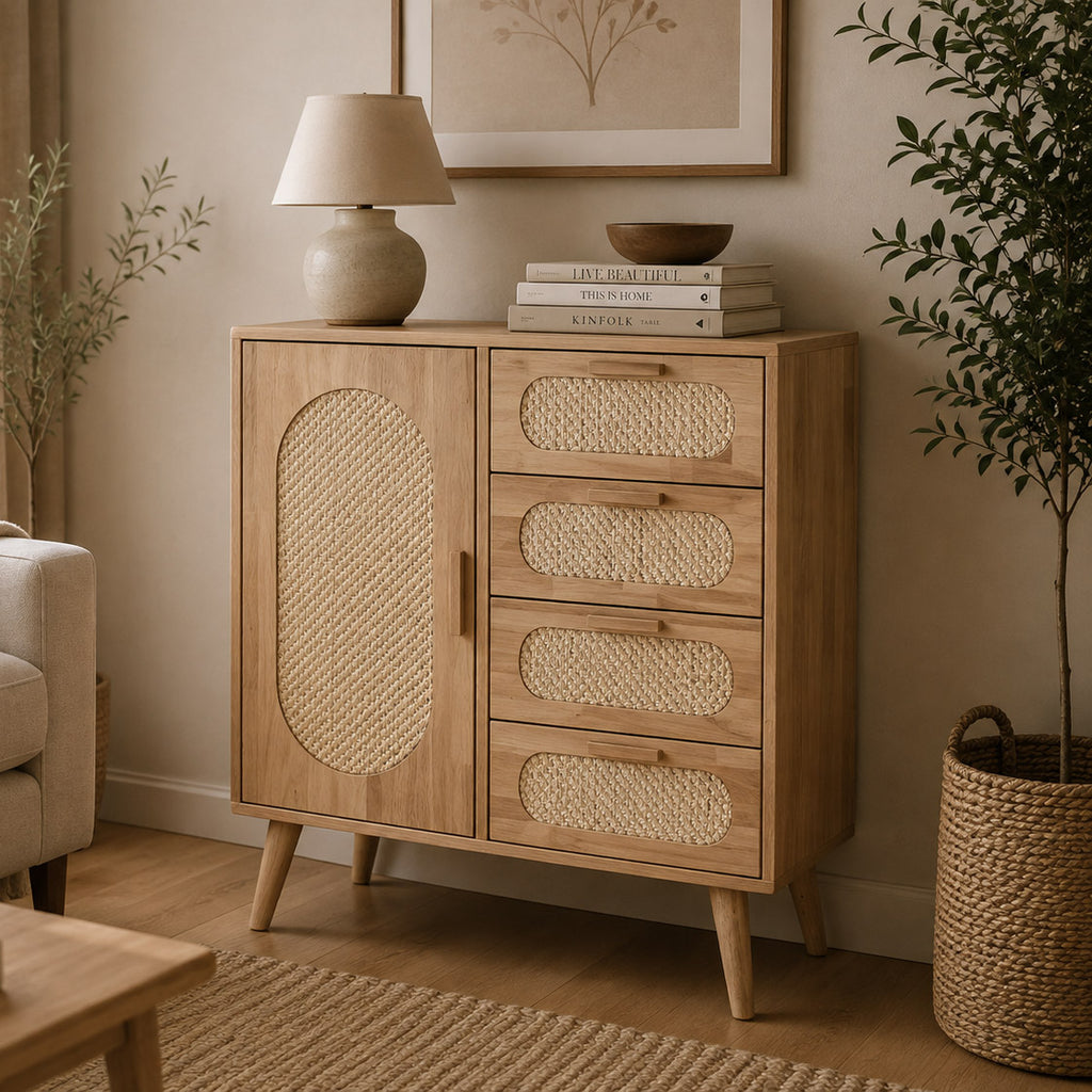 Aparador Rattan 1 Porta 4 Gavetas 73,5x35x78