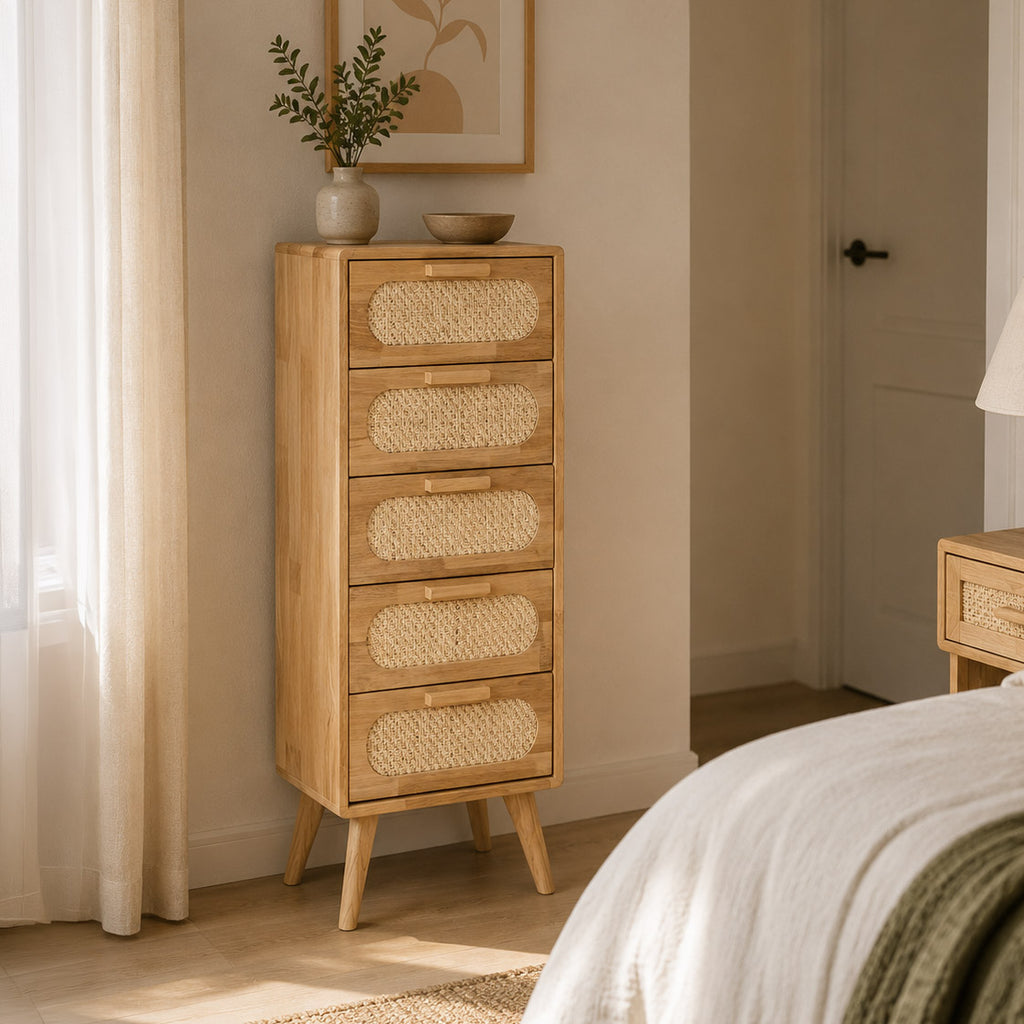 Rattan Chest of Drawers with 5 Drawers 40x30x93