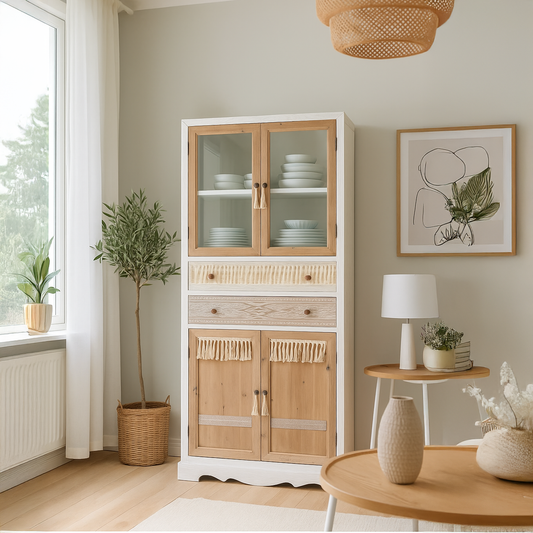 Louceiro com Quatro Portas e Duas Gavetas Branco com Madeira ZENA