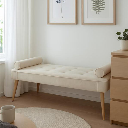 Beige Stool with Cylindrical Cushions SERENA