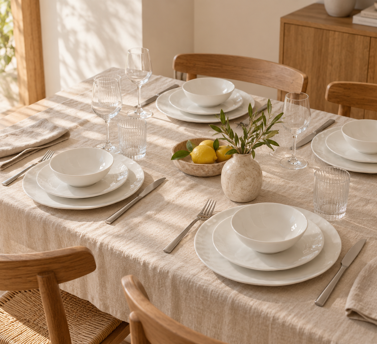 4-Person Dinnerware Set — 12 Hammered Pieces | BREEZE
