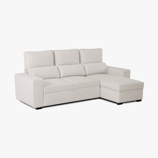 Sofá cama com chaise longue reversível e arrumação bege HARPER