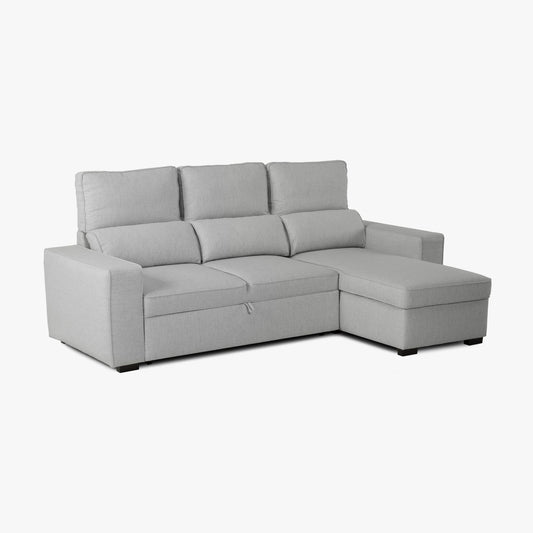 Sofá cama com chaise longue reversível e arrumação cinza HARPER