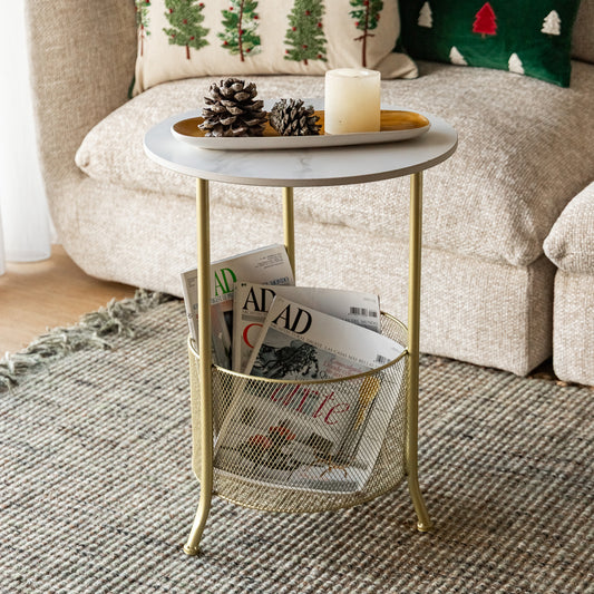 Table d'appoint LAPITEC avec panier en maille dorée