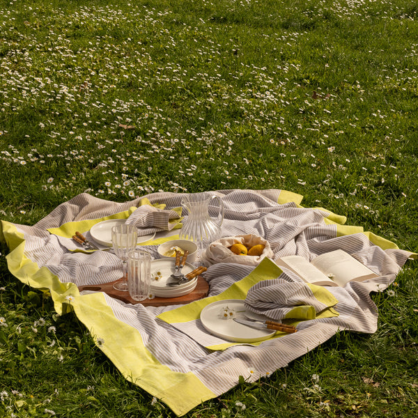 Toalha de Algodão Riscas Amarillo y Beige 160x250 KERALA