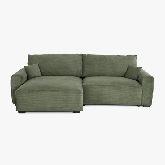 Sofá cama com chaise longue reversível verde LAUREN