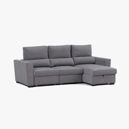 Sofá cama com chaise longue reversível e encosto reclinável cinza claro OLIVER