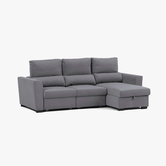 Sofá cama com chaise longue reversível e encosto reclinável cinza claro OLIVER