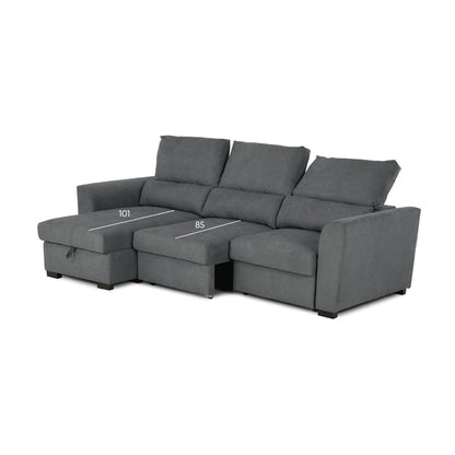 Sofá - Cama 3 Lugares com Chaise Longue Reversível e Encosto Reclinável - OliverC1009CFSRG3811_C24