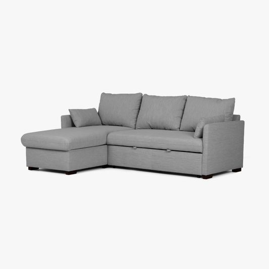 Sofá cama com chaise longue e arrumação cinza ORLANDO
