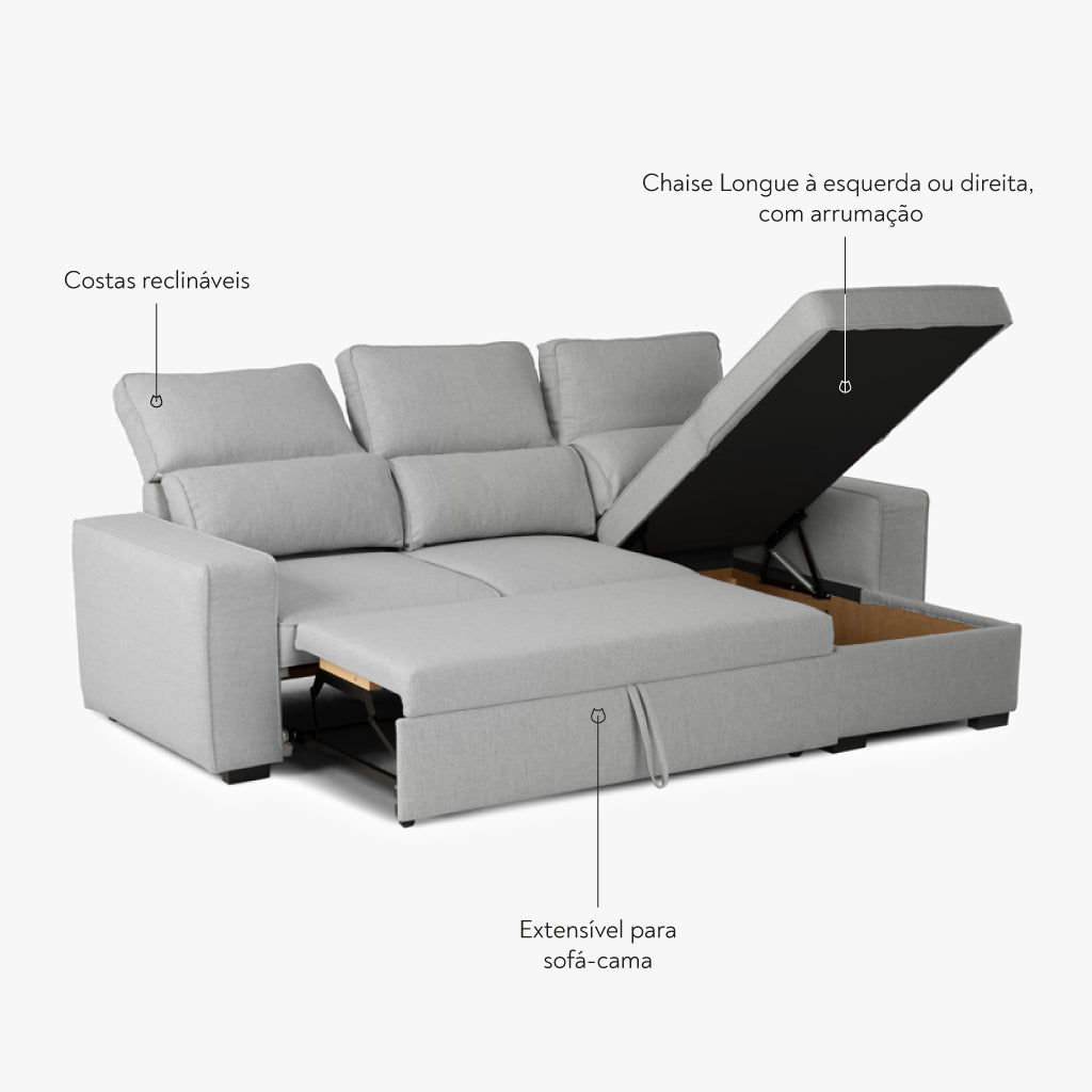 SANDLER Sofa Bed with Chaise Longue