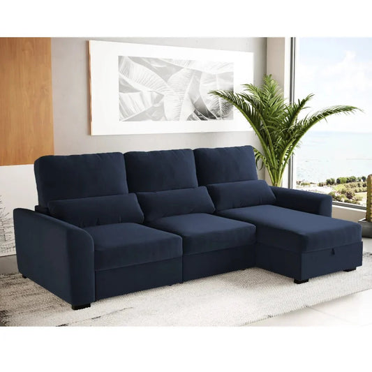 Sofá - Cama 3 Lugares com Chaise Longue Reversível e Encosto Reclinável - OliverC1009CFSRC1719_C24