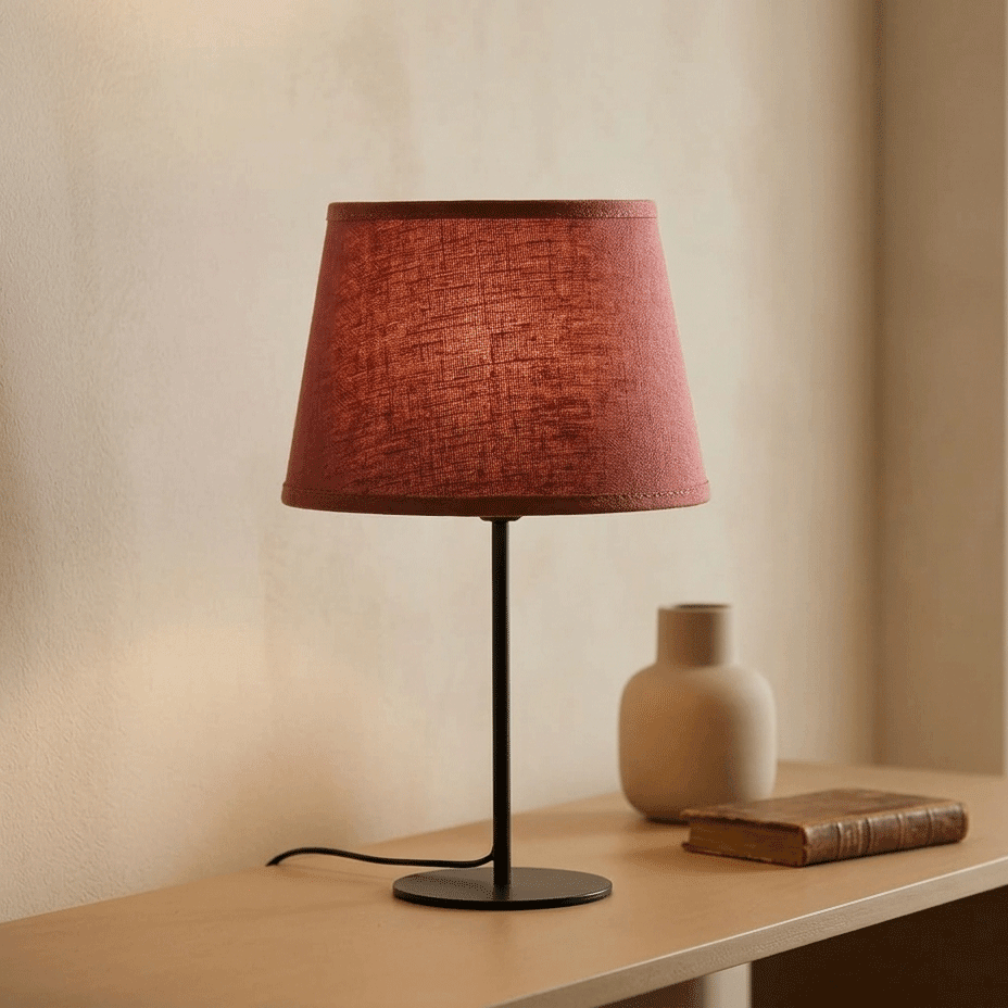 Abatjour Drum em Linho Vermelho D15cm - Gato Preto