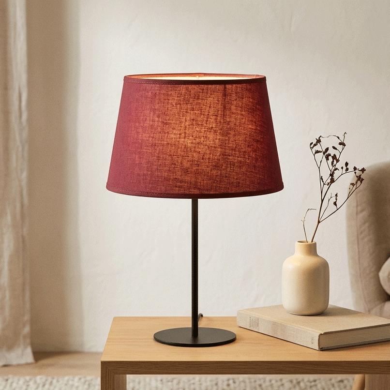 Abatjour Drum em Linho Vermelho D30cm - Gato Preto
