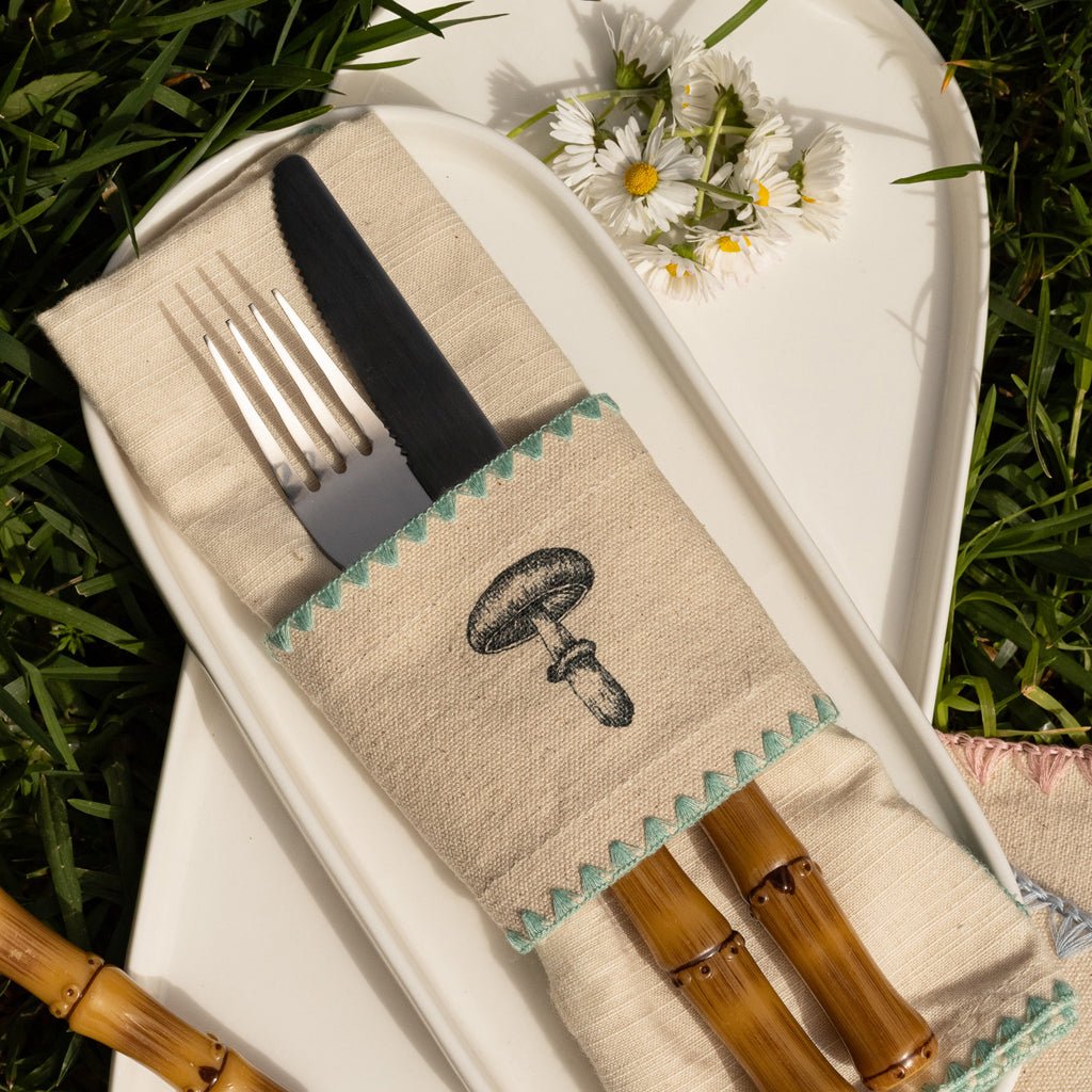 Anel com Guardanapo de Algodão Cogumelo Verde PORTOBELLO - Gato Preto