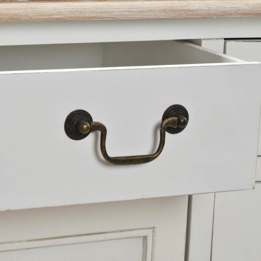 Aparador Branco de Madeira Natural com Duas Portas e Seis Gavetas VERSAILLES - Gato Preto