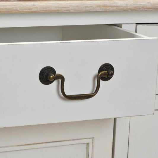 Aparador Branco de Madeira Natural com Duas Portas e Seis Gavetas VERSAILLES - Gato Preto