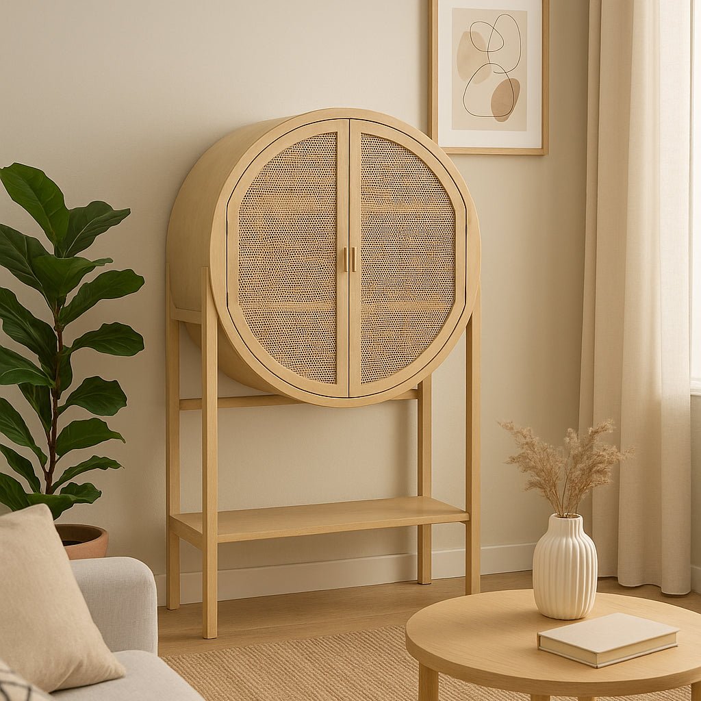 Aparador com Rattan 90x40x160 ZUMA - Gato Preto