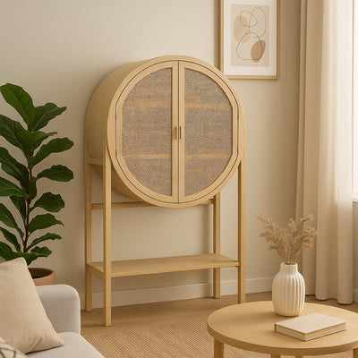 Aparador com Rattan 90x40x160 ZUMA - Gato Preto