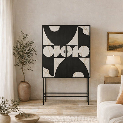 Aparador de Duas Portas Geométrico Preto NOIR - Gato Preto