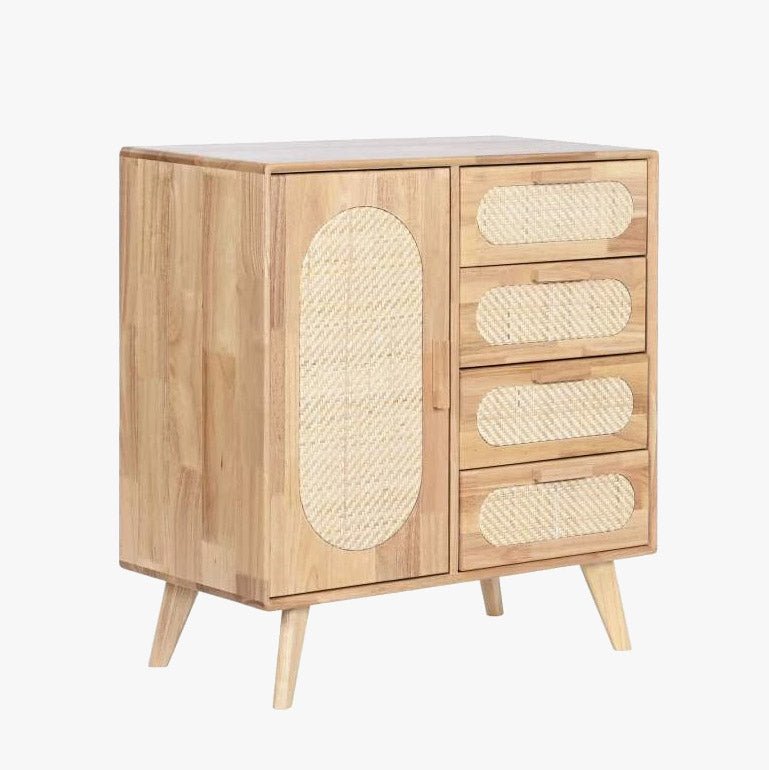 Aparador Rattan 1 Porta 4 Gavetas 73,5x35x78 - Gato Preto