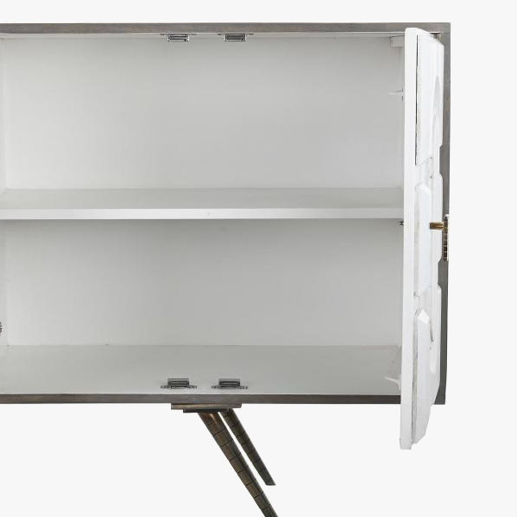 Aparador Relevo Branco com Acabamentos Bronze 152X43X84 WHITE GLOW - Gato Preto