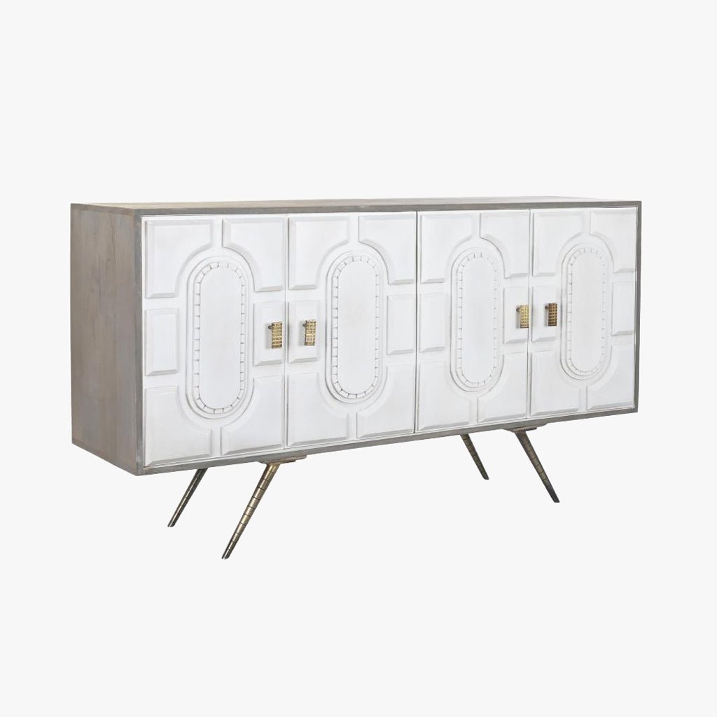 Aparador Relevo Branco com Acabamentos Bronze 152X43X84 WHITE GLOW - Gato Preto