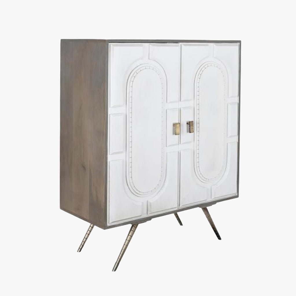 Aparador Relevo Branco com Acabamentos Bronze 93X41X114 WHITE GLOW - Gato Preto