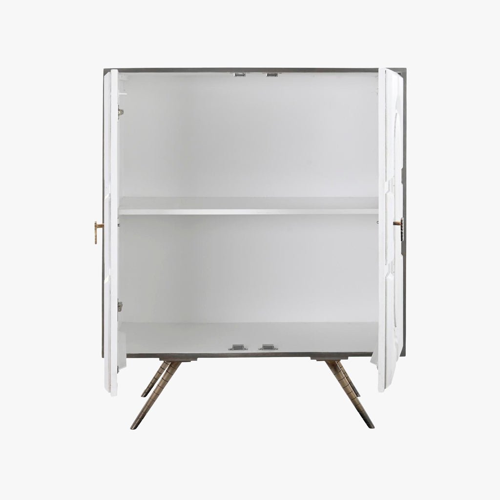Aparador Relevo Branco com Acabamentos Bronze 93X41X114 WHITE GLOW - Gato Preto