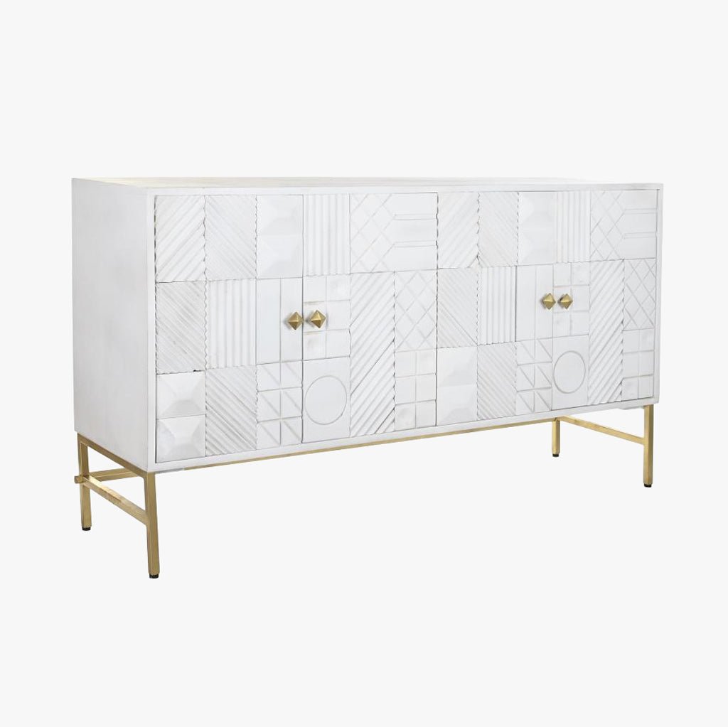 Aparador Relevo Branco com Acabamentos Dourado 157X43X84 WHITE GLOW - Gato Preto