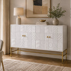 Aparador Relevo Branco com Acabamentos Dourado 157X43X84 WHITE GLOW - Gato Preto