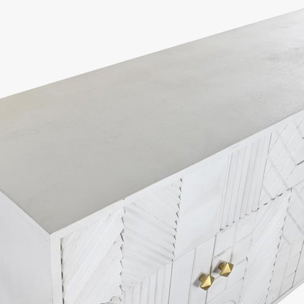Aparador Relevo Branco com Acabamentos Dourado 157X43X84 WHITE GLOW - Gato Preto