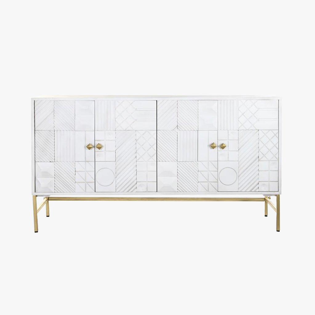 Aparador Relevo Branco com Acabamentos Dourado 157X43X84 WHITE GLOW - Gato Preto