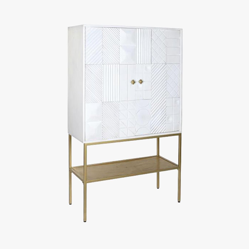 Aparador Relevo Branco com Acabamentos Dourado 91X44X152 WHITE GLOW - Gato Preto