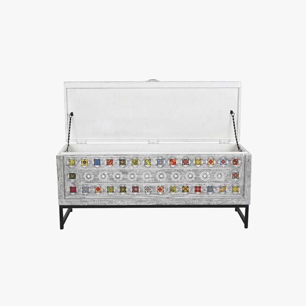 Arca de Madeira com Mosaicos em Cerâmica 130x40x56 JASMIN - Gato Preto