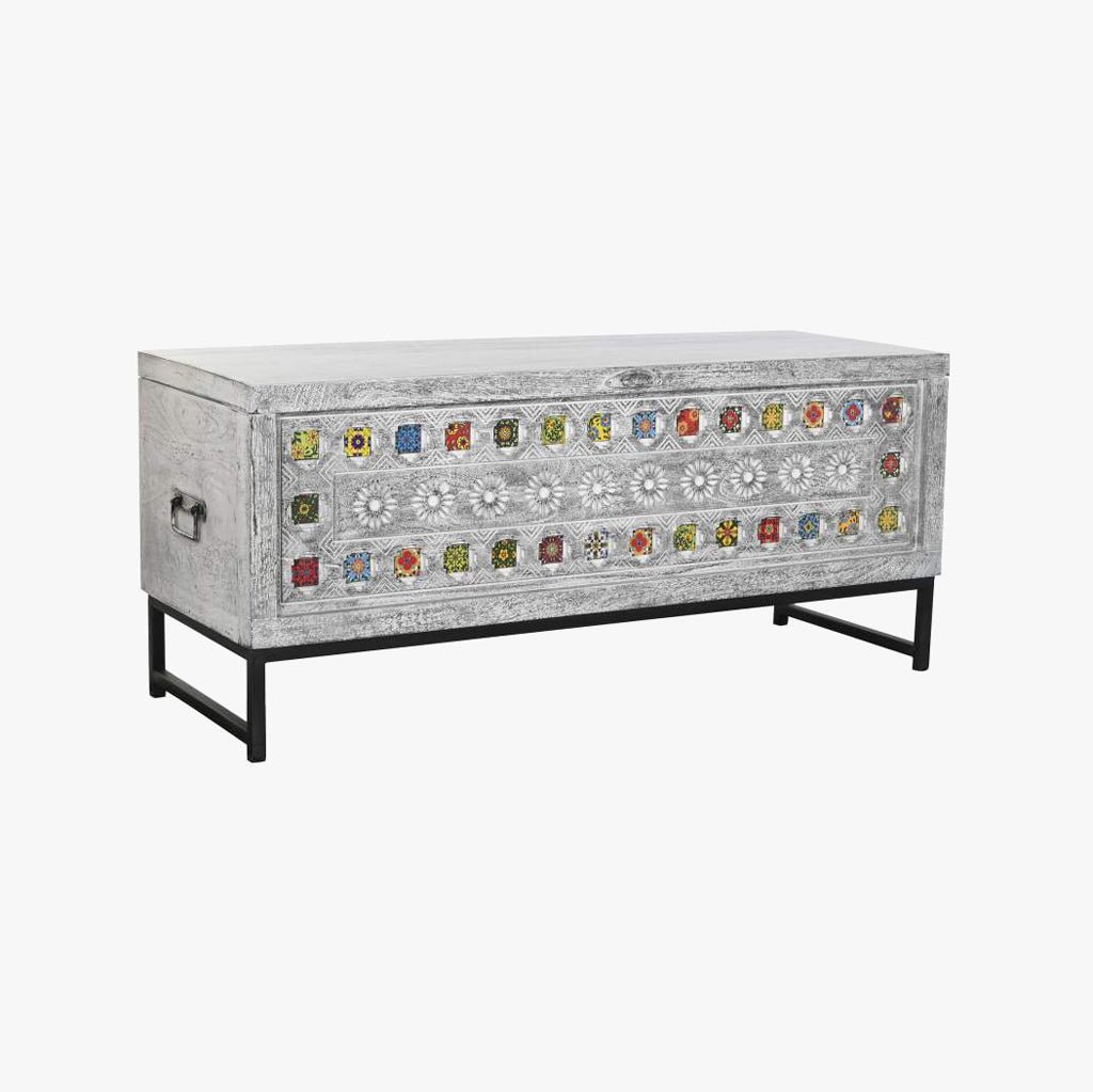 Arca de Madeira com Mosaicos em Cerâmica 130x40x56 JASMIN - Gato Preto