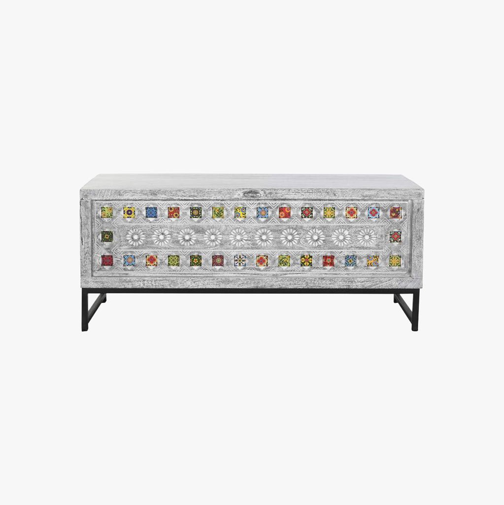 Arca de Madeira com Mosaicos em Cerâmica 130x40x56 JASMIN - Gato Preto