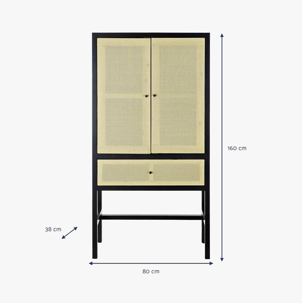 Armário de Duas Portas e Uma Gaveta Madeira de Abeto e Ratan VEREDA - Gato Preto