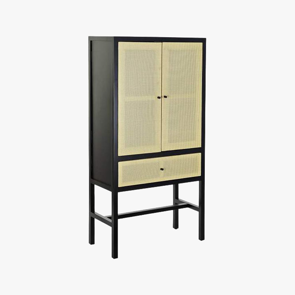 Armário de Duas Portas e Uma Gaveta Madeira de Abeto e Ratan VEREDA - Gato Preto