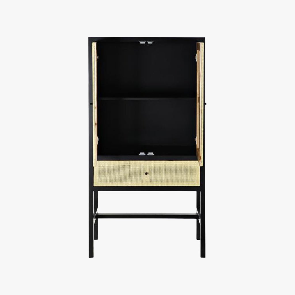 Armário de Duas Portas e Uma Gaveta Madeira de Abeto e Ratan VEREDA - Gato Preto